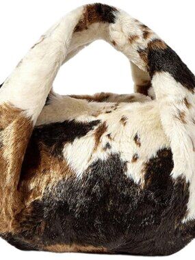 Women's Cow Print Handbags Faux Fur Top Handle Bags Cute Y2k Purse